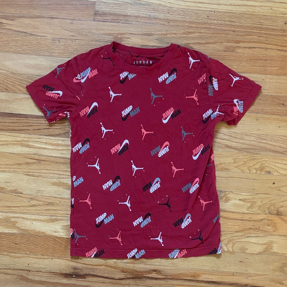 Jordan Red Allover Jumpman & Swoosh Short Sleeve Tee